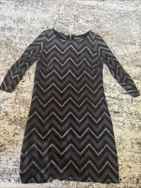 Jessica Howard Black Dress with Silver Chevron Detail